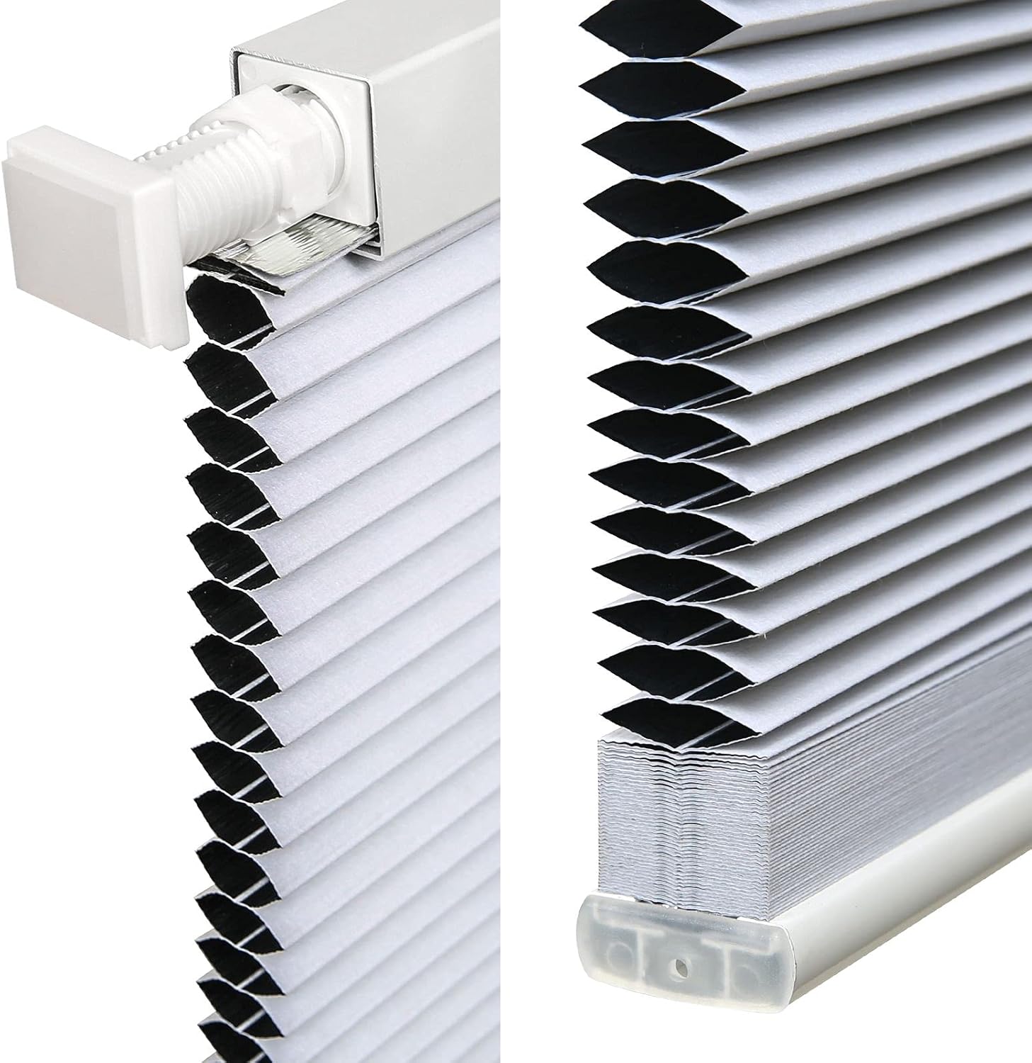LazBlinds Cordless Cellular Shades, No Tools No Drill Blackout Honeycomb Shades Pleated Blinds for Windows, 33 W x 64 H, Silver White